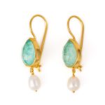 Sterling Silver Gold Plated Amazonite Doublet Earrings with Pearl - Image 4