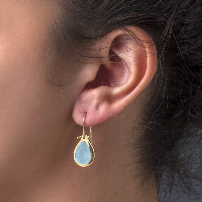 Σκουλαρίκια Δάκρυ Aqua Chalcedony – Ασήμι 925 Επιχρυσωμένο - Image 2