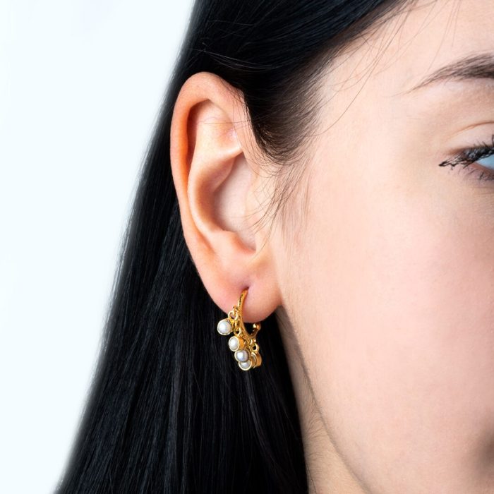 Pearls Hoop Earrings - Sterling Silver and Gold Plated - Image 2
