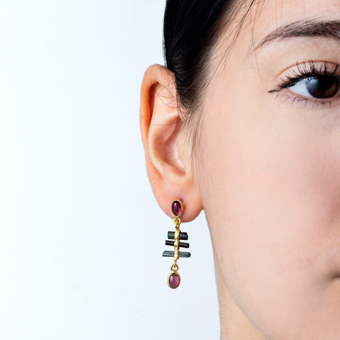 Tourmaline Drop Earrings - 925 Sterling Silver and Gold Plated - Image 2