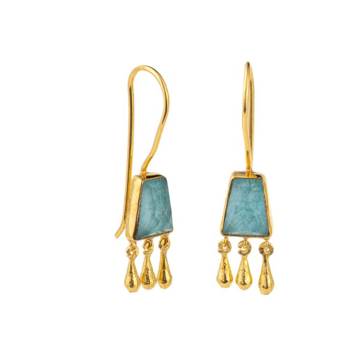 Amazonite Gemstone Earrings - Sterling Silver and Gold Plated - Image 1