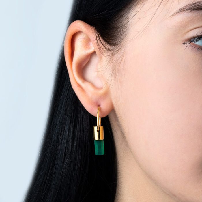 Lapis Lazuli Hoop Earrings - 925 Sterling Silver and Gold Plated - Image 2