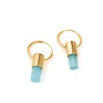 Aqua Chalcedony Hoop Earrings - 925 Sterling Silver
