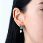 Dangle Earrings with Aquamarine and Pearl - Image 2