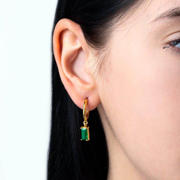 Apatite Hoop Earrings - Sterling Silver and Gold Plated - Image 2