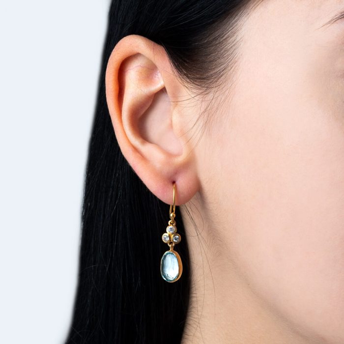 Aquamarine n Zircon Dangle Earrings - Sterling Silver and Gold Plated - Image 2