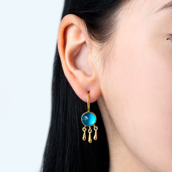 Amazonite Dangle Earrings - 925 Sterling Silver and Gold Plated - Image 2