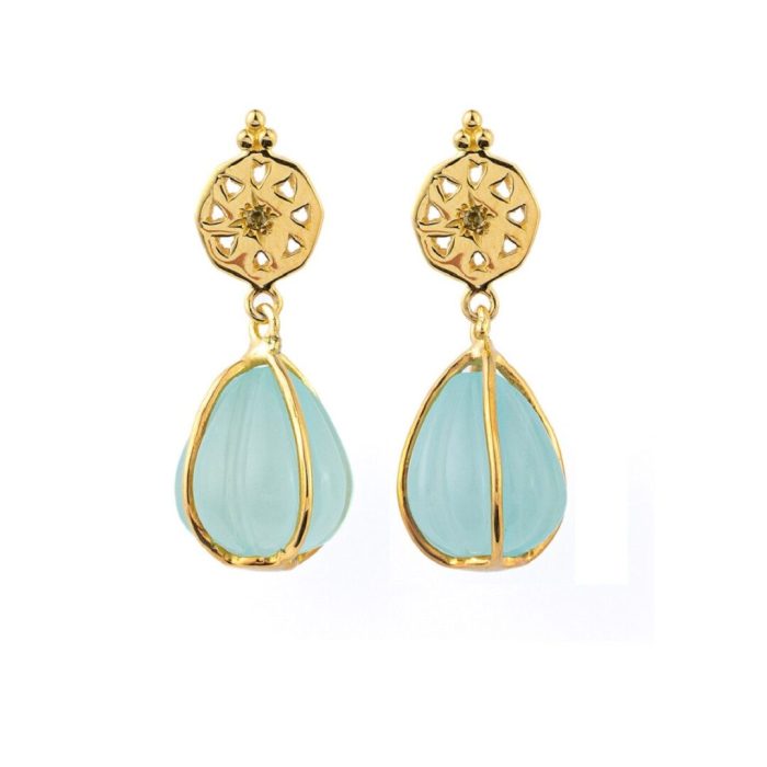 Aqua Chalcedony Dangle Earrings - 925 Sterling Silver and Gold Plated - Image 1