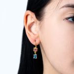 Blue Topaz Tourmaline Dangle Earrings - Sterling Silver and Gold Plated - Image 2