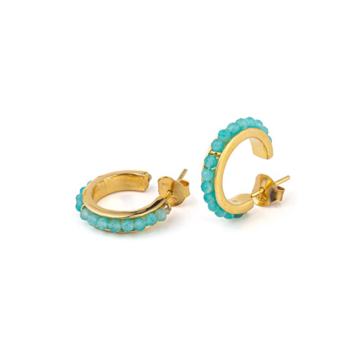 Amazonite Stud Earrings - 925 Sterling Silver and Gold Plated - Image 1