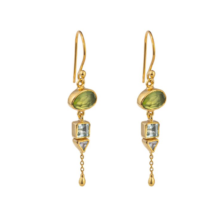Peridot Crystal Earrings - Sterling Silver and Gold Plated - Image 1