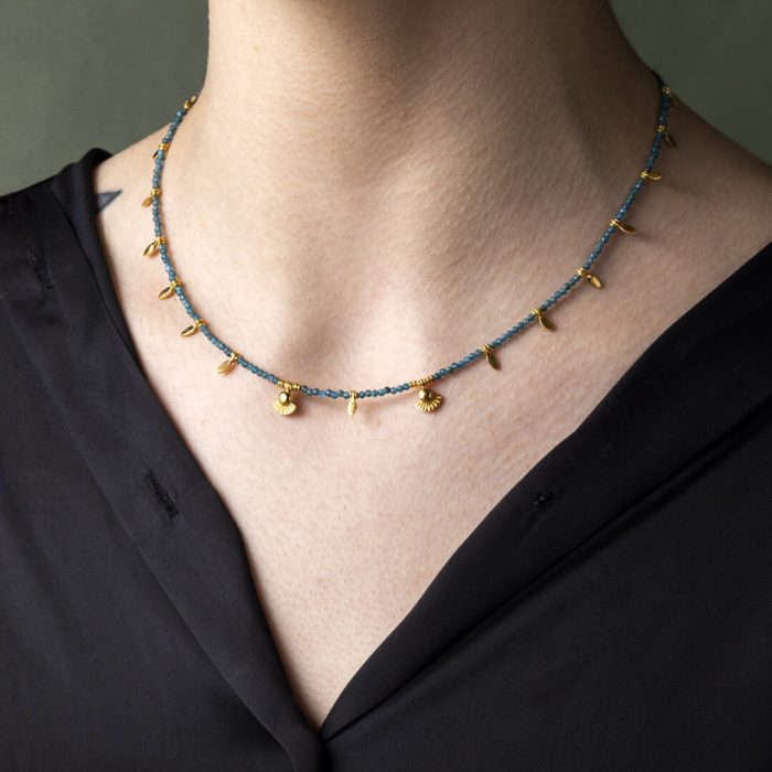925 Sterling Silver and Gold Plated Necklace with Apatite Beads - Image 2