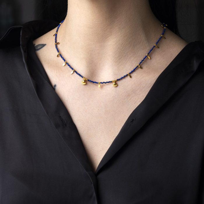 925 Sterling Silver and Gold Plated Necklace with Lapis Lazuli Beads - Image 2