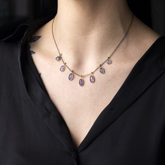 925 Sterling Silver and Gold Plated Necklace with Tanzanite - Image 2