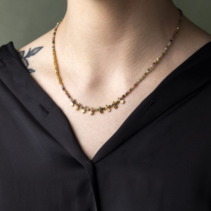 Tourmaline Gemstone Necklace - 925 Sterling Silver and Gold Plated - Image 2