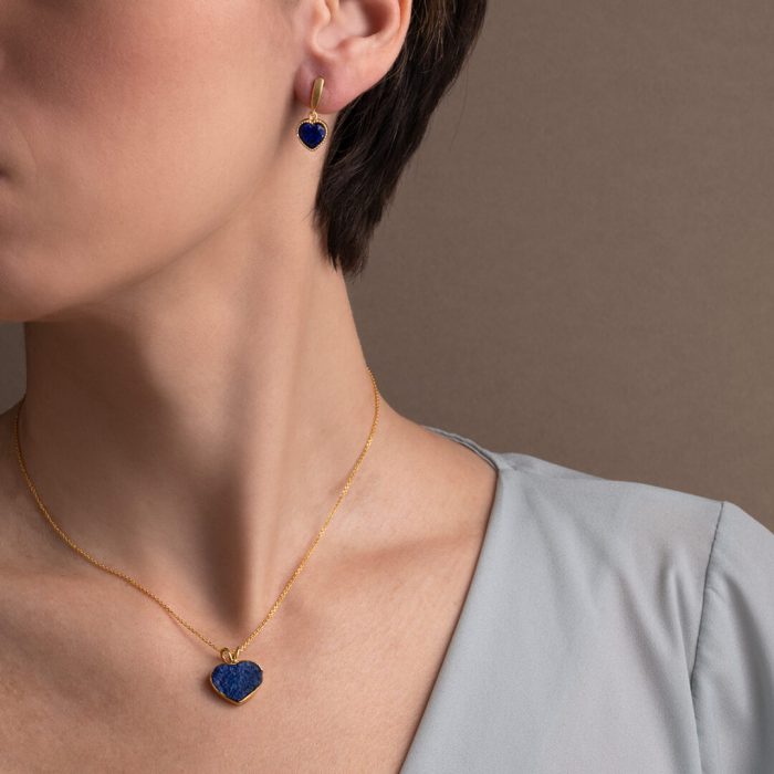 Lapis Heart Earrings - 925 Sterling Silver and Gold Plated - Image 5