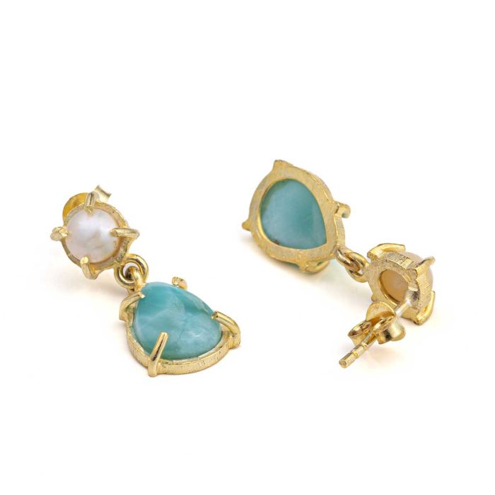 Larimar Drop Pearl Earrings - Image 3
