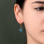 Σκουλαρίκια Σταγόνα Deep Blue Quartz - Επιχρυσωμένο Ασήμι 925 - Image 2