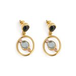 Κυκλικά Σκουλαρίκια με London Blue Topaz και Ζιργκόν - Επιχρυσωμένο Ασήμι 925