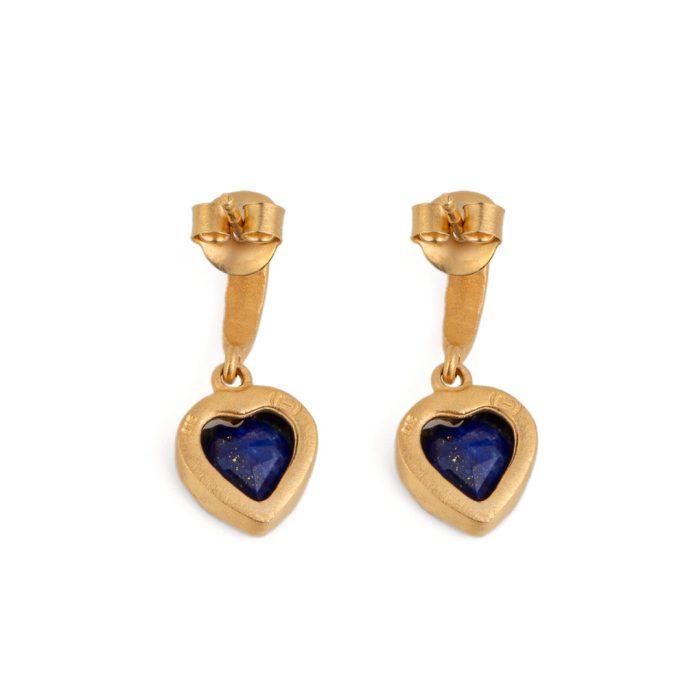 Lapis Heart Earrings - 925 Sterling Silver and Gold Plated - Image 3