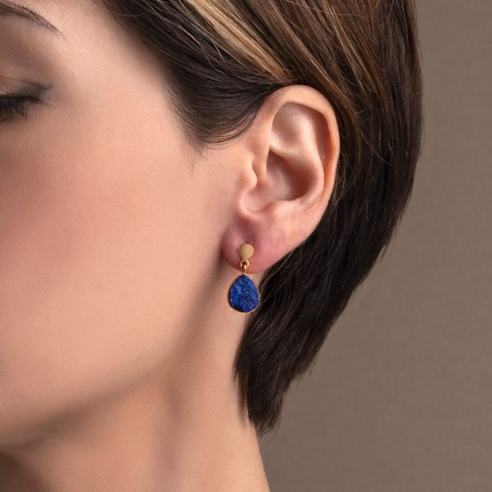 Lapis Drop Earrings - 925 Sterling Silver and Gold Plated - Image 2