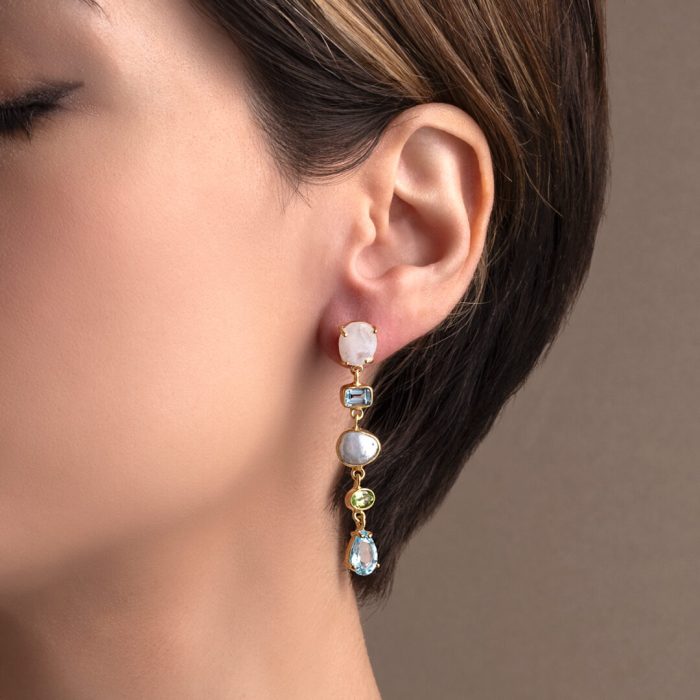 Multistone Dangle Earrings - 925 Sterling Silver and Gold Plated - Image 2