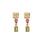 Tourmaline and Peridot Dangle Earrings - 925 Sterling Silver and Gold Plated