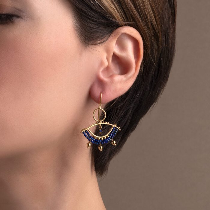 Lapis Dangle Earrings - 925 Sterling Silver and Gold Plated - Image 2