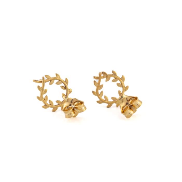 Olive Wreath Earrings – 14K Solid Yellow Gold - Image 3