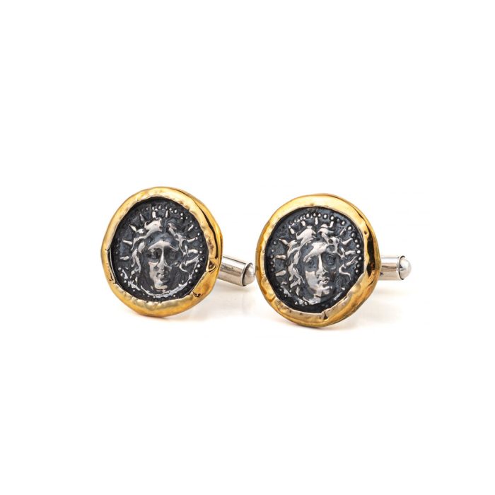 Helios Sun God Coin Cufflinks - 14K gold and Sterling Silver - Image 1