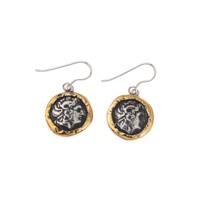 Alexander the Great Dangle Earrings – 925 Sterling Silver and 14K Gold - Image 1