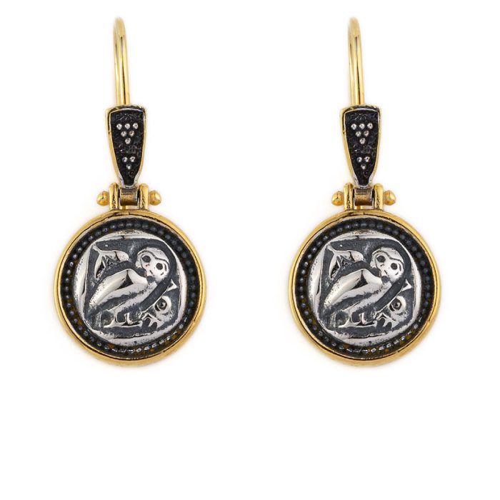 Wisdom Owl Earrings - 925 Sterling Silver and Gold Plated - Image 1