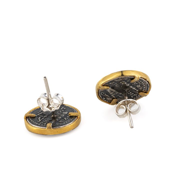 Hercules Coin Stud Earrings - 925 Sterling Silver and Gold Plated - Image 2