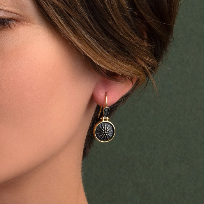Vergina Sun Earrings - Sterling Silver and Gold Plated - Image 2