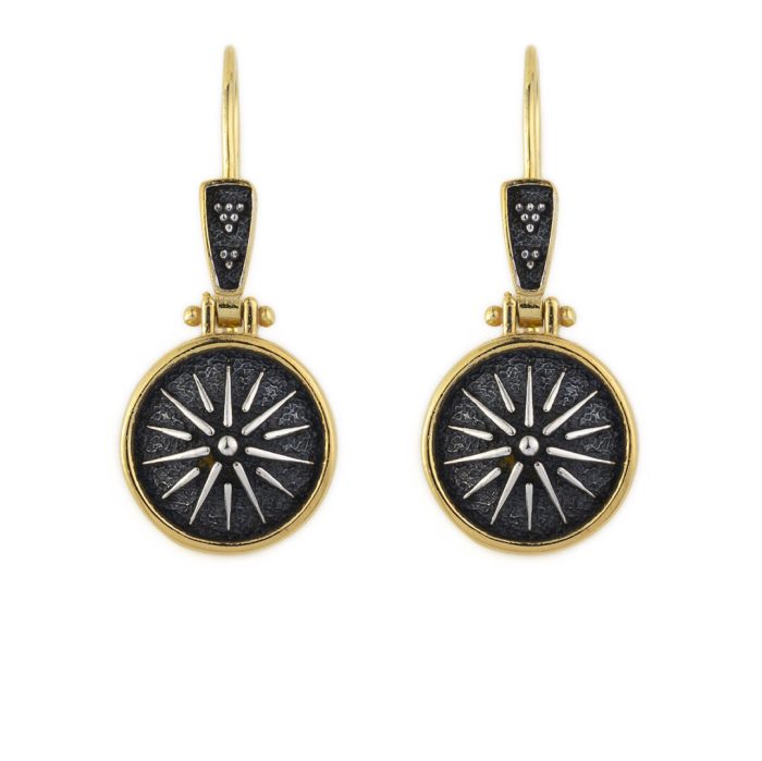 Vergina Sun Earrings - Sterling Silver and Gold Plated - Image 1
