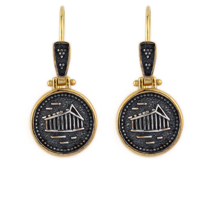 Acropolis Dangle Earrings - 925 Sterling Silver and Gold Plated - Image 1