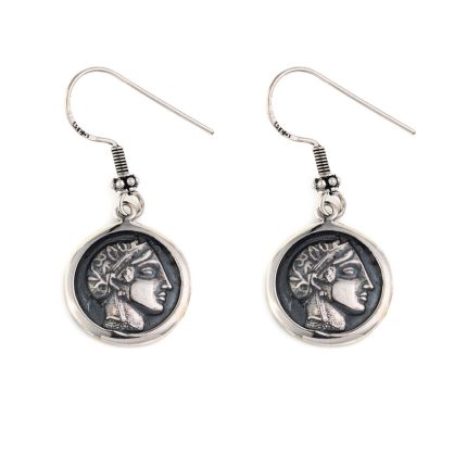 Goddess Athena Coin Earrings - 925 Sterling Silver