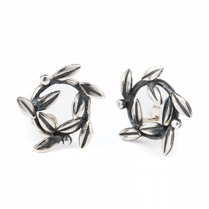 Silver Olive Wreath Ancient Greek Earrings - Image 1
