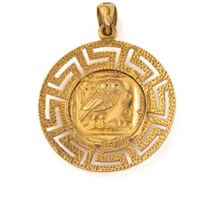 Goddess Athena and Owl Pendant - 14K Gold - Image 3
