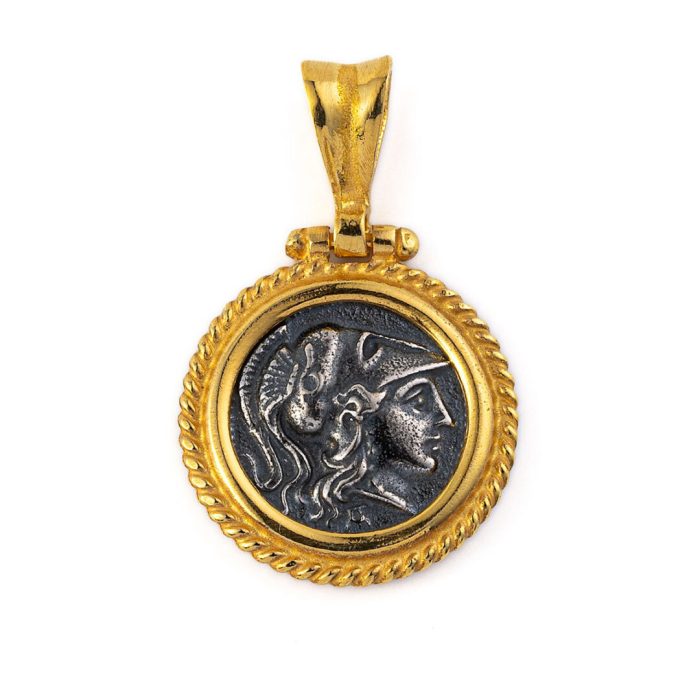 Goddess Athena Pendant - 925 Sterling Silver Gold Plated - Image 1