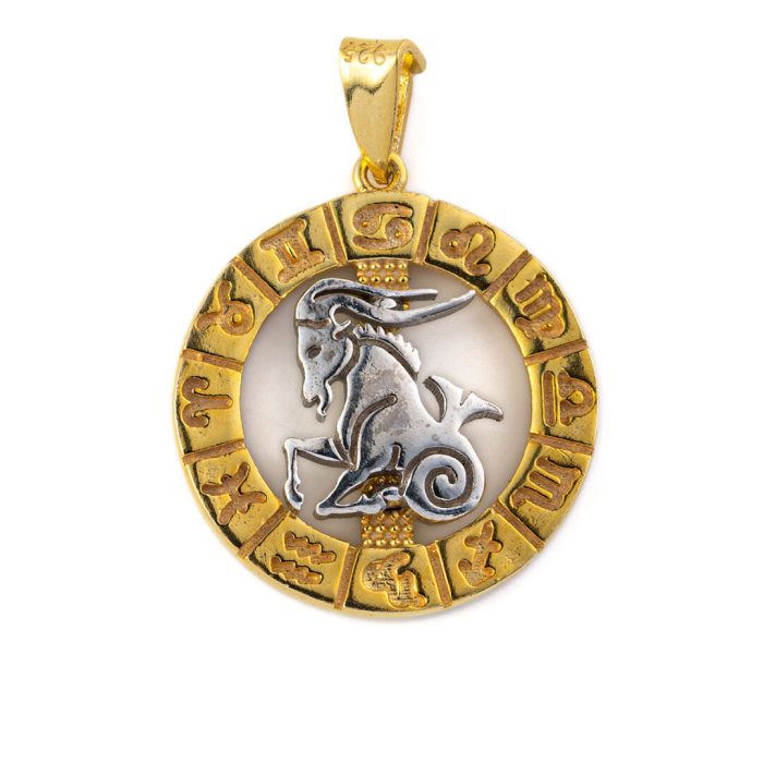 Capricorn Zodiac Pendant - 925 Sterling Silver Gold Plated - Image 1