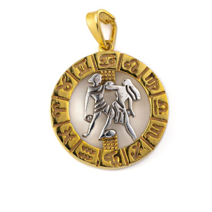 Gemini Zodiac Pendant - 925 Sterling Silver Gold Plated - Image 1