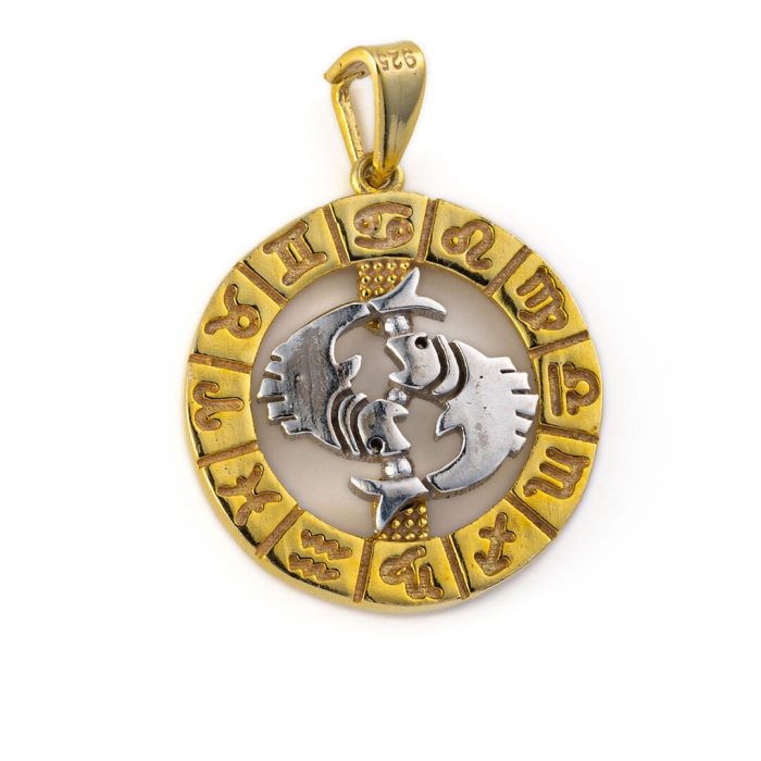 Pisces Zodiac Pendant - 925 Sterling Silver Gold Plated - Image 1