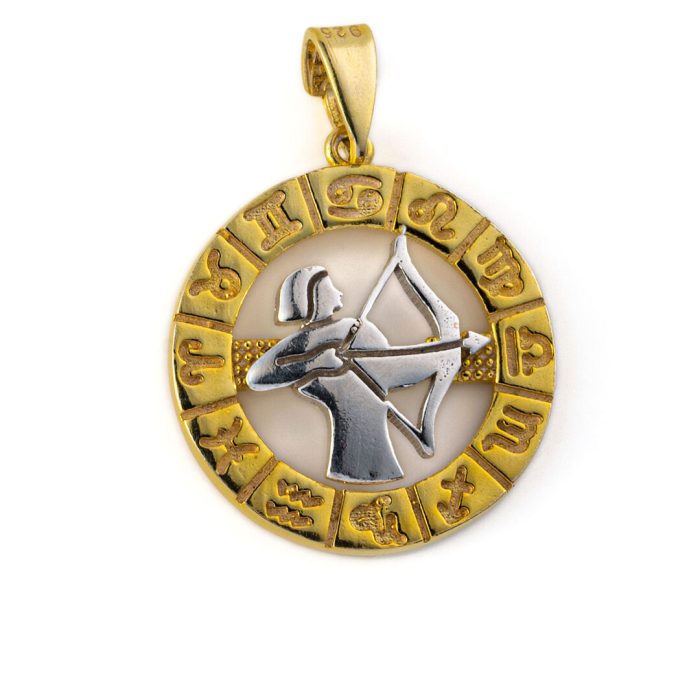 Sagittarius Zodiac Pendant - 925 Sterling Silver Gold Plated - Image 1