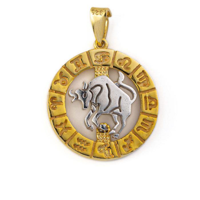 Taurus Zodiac Pendant - 925 Sterling Silver Gold Plated - Image 1