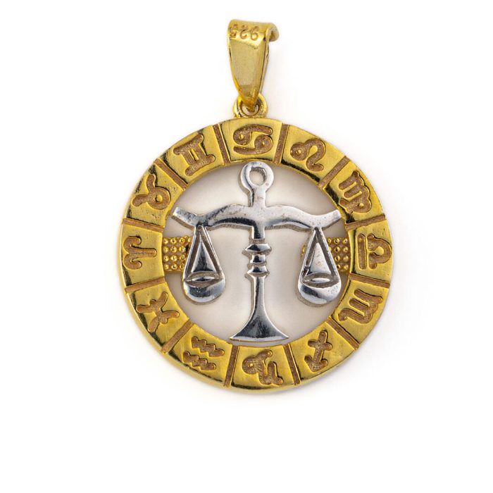 Libra Zodiac Pendant - 925 Sterling Silver Gold Plated - Image 1