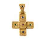 Byzantine Zircon Square Cross - 925 Sterling Silver Gold Plated