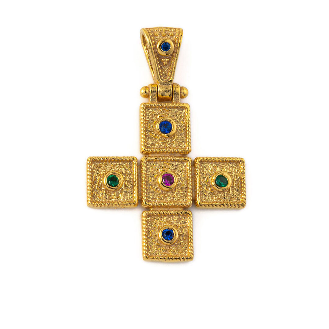 FR-P-01964007-1_1 Byzantine Zircon Square Cross - 925 Sterling Silver Gold Plated - Image 1