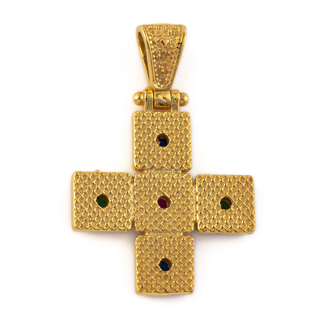 FR-P-01964007b Byzantine Zircon Square Cross - 925 Sterling Silver Gold Plated - Image 3