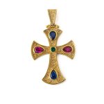 Multicolor Cross Pendant - 925 Sterling Silver and Gold Plated